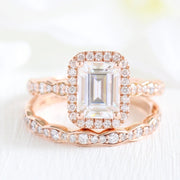 1.50 Ct Emerald Cut Moissanite Halo Bridal Wedding Ring Set Mapple Gems